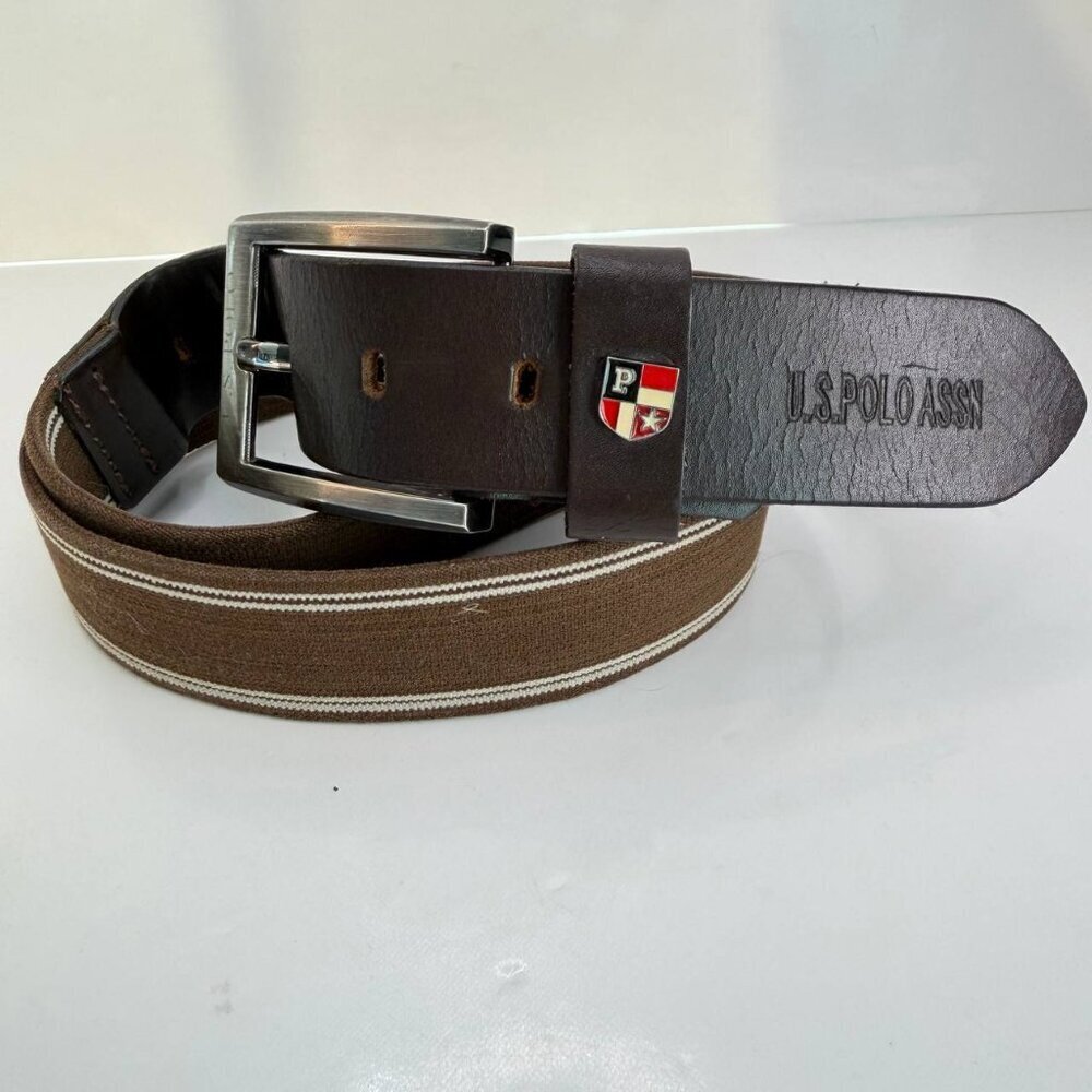 Menโs U.S. Polo Assn. Leather & Canvas Belt - Size 32